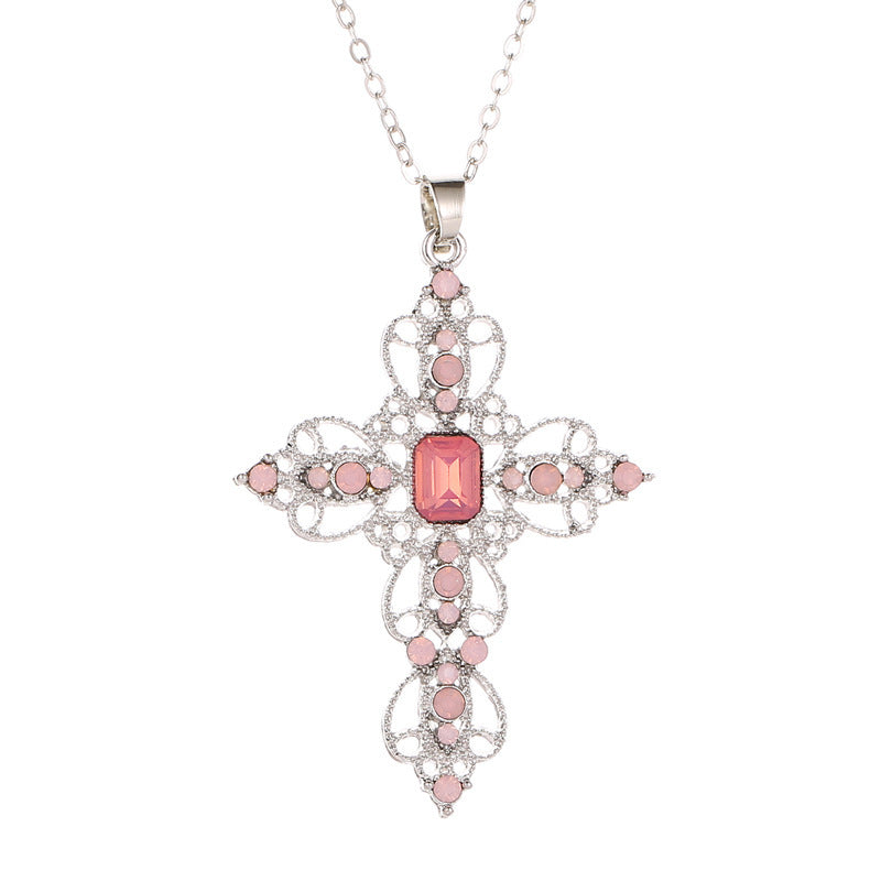 Wholesale Fashion Classic Hot Cross Necklace Bohemian Hollow Diamond Necklace Chain Clavicle Chain Factory Direct Sale